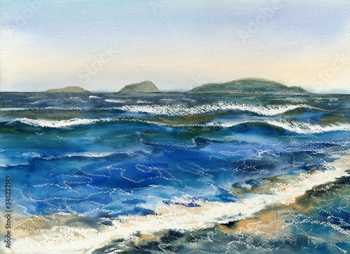 Watercolor sketch: Surf on the island Keret photo
