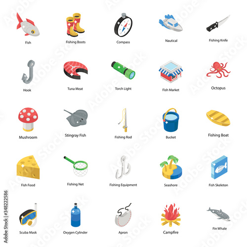 
Seashore Accessories Isometric Icons Pack 
