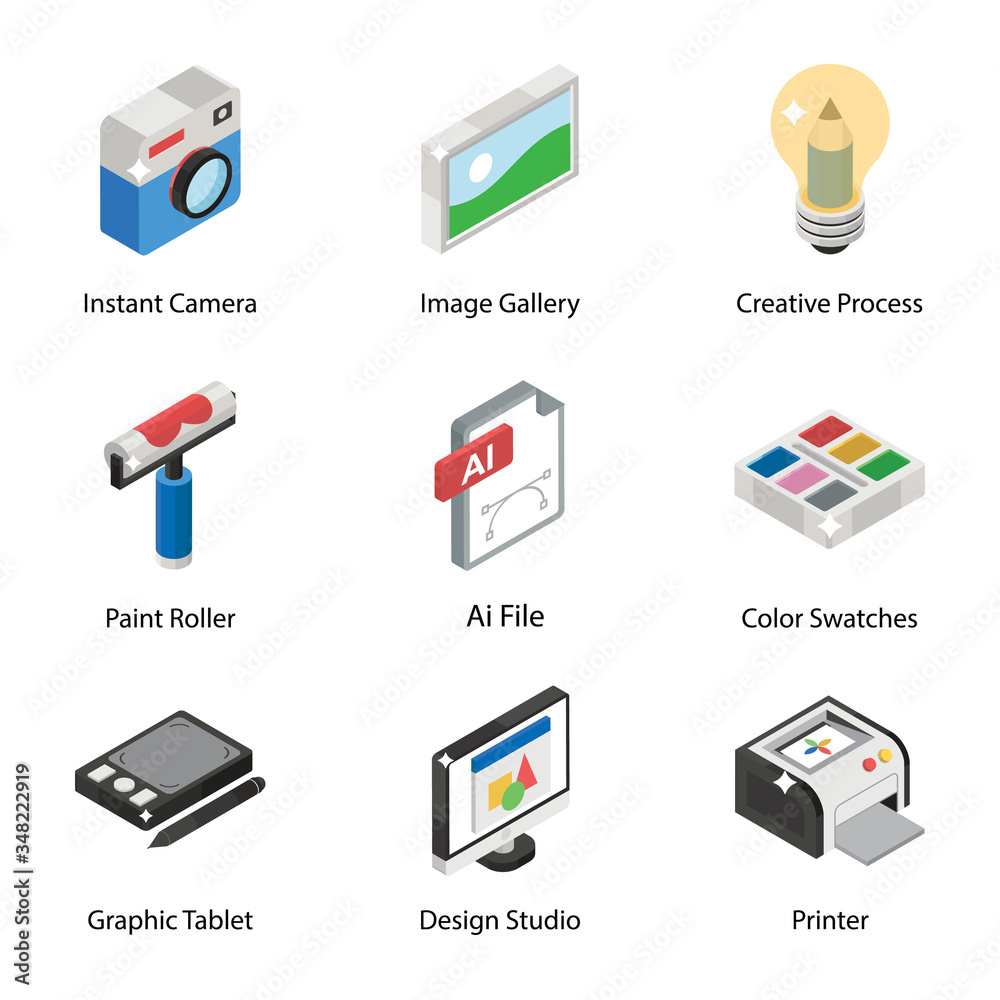 
Graphic Editing Isometric Icons Pack 
