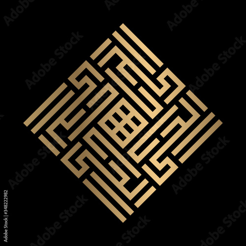Golden Islamic calligraphy Al-Hayyu of kufi style