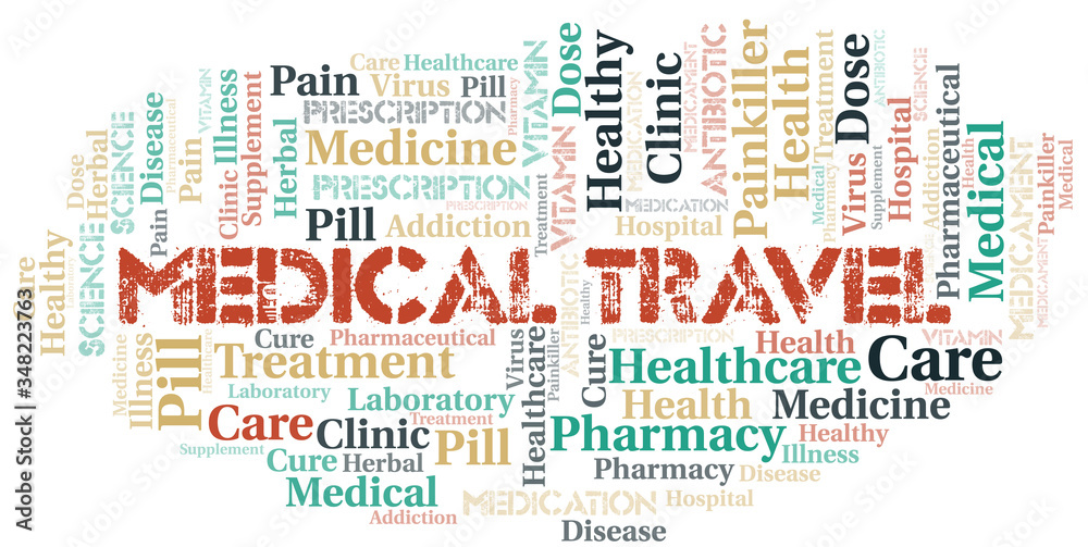 Fototapeta premium Medical Travel word cloud collage made with text only.