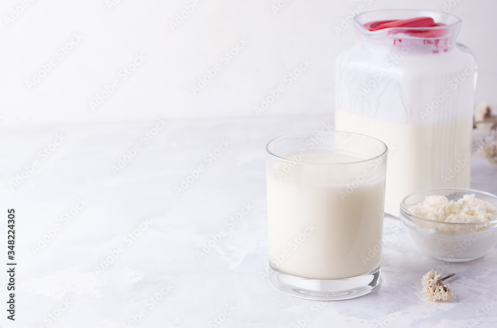 Dairy fermented drinks on a white background. Copy space Dairy fermented drinks on a white background. Copy space