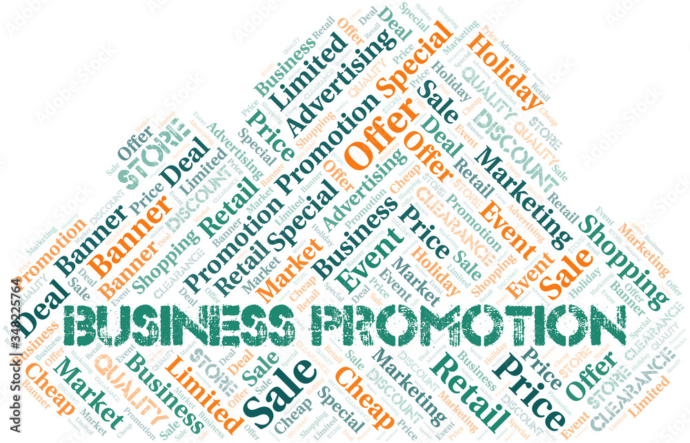 Business Promotion word cloud collage made with text only.