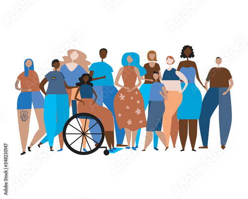 Multicultural society as a concept of people with different skin colors, flat vector stock illusion with people isolated on white background for design