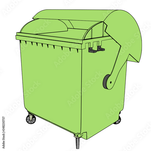 dumpster green color white background isolated vector with different view
