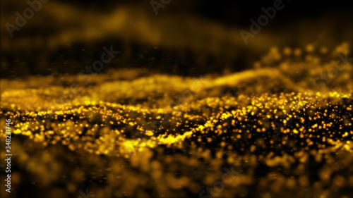 Abstract Golden sparkling particles background,Wave of particles,Abstract bokeh digital background. 