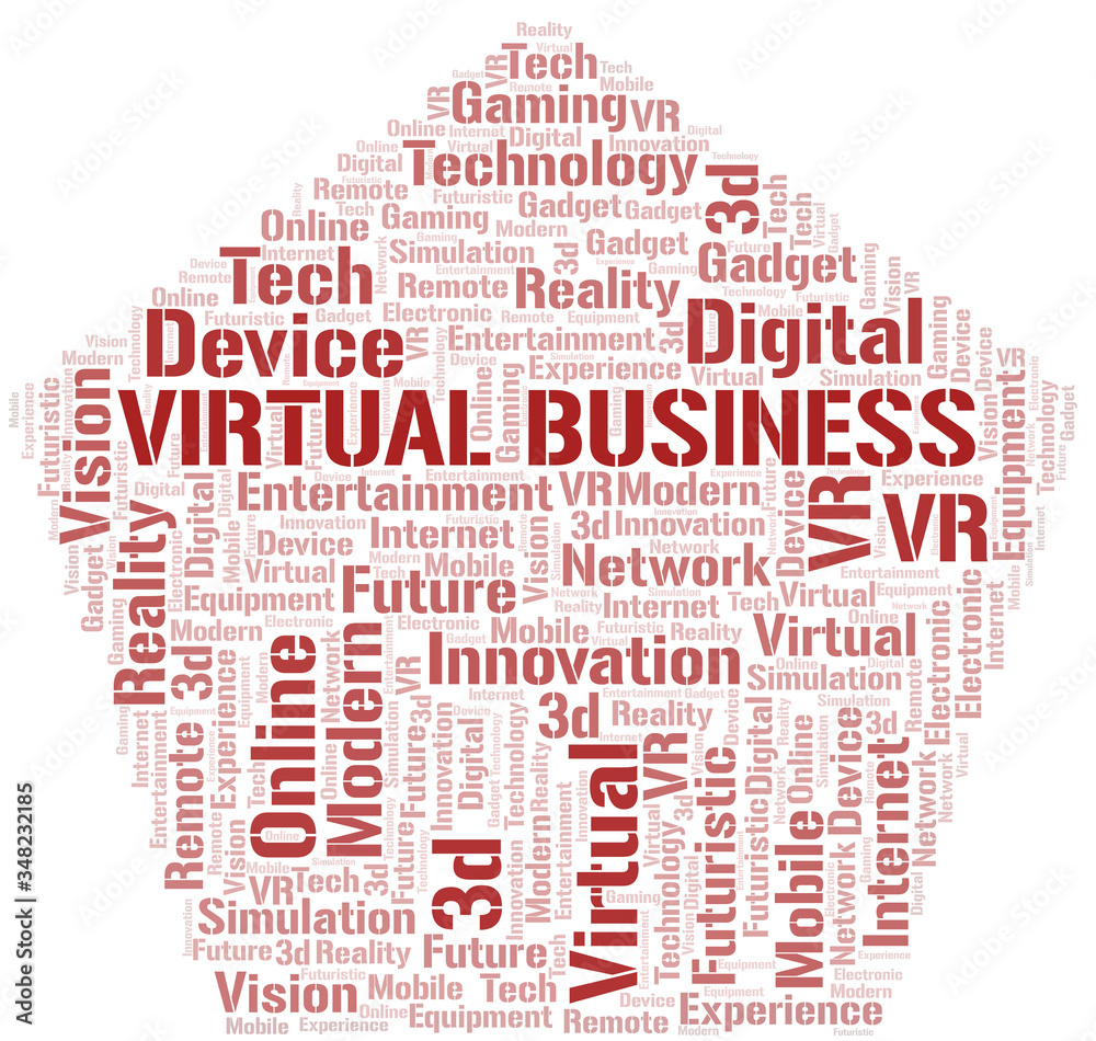 Virtual Business word cloud collage made with text only.