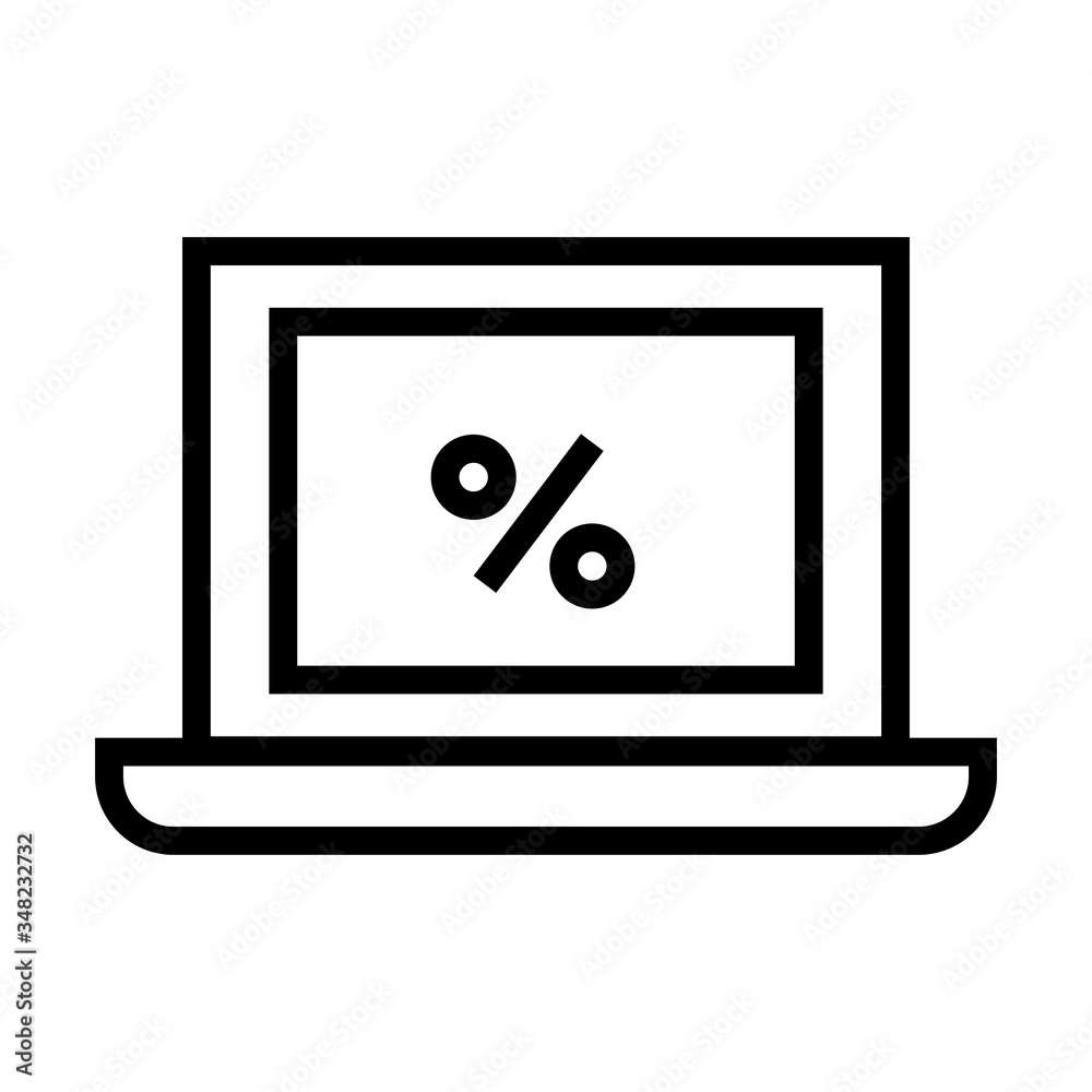 shopping online concept, laptop computer with discount symbol icon, line style shopping online concept, laptop computer with discount symbol icon, line style