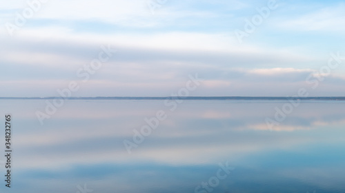 blue sky and clouds and reflections in water