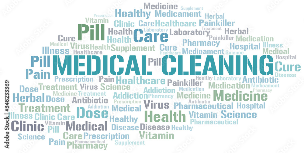 Medical Cleaning word cloud collage made with text only.