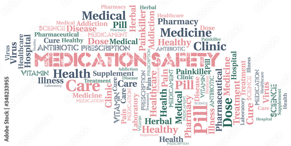 Fototapeta premium Medication Safety word cloud collage made with text only.