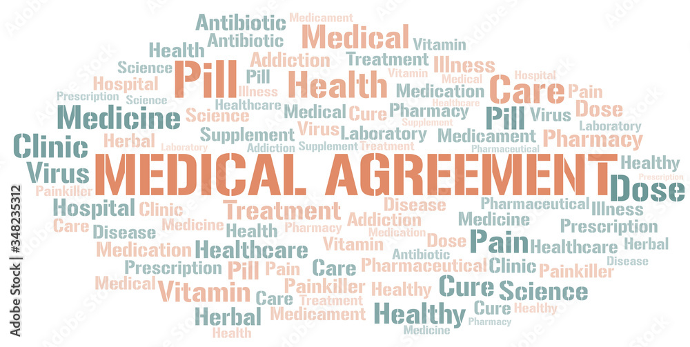 Medical Agreement word cloud collage made with text only.
