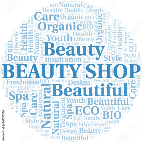 Beauty Shop word cloud collage made with text only.