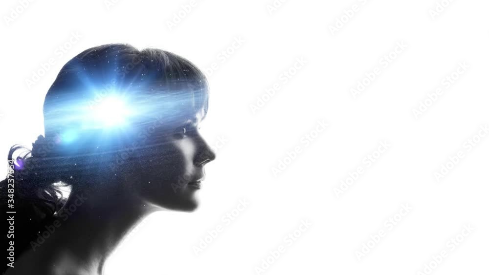 Profile of a woman with the galaxy as a brain. The scientific concept. The brain and creativity Profile of a woman with the galaxy as a brain. The scientific concept. The brain and creativity
