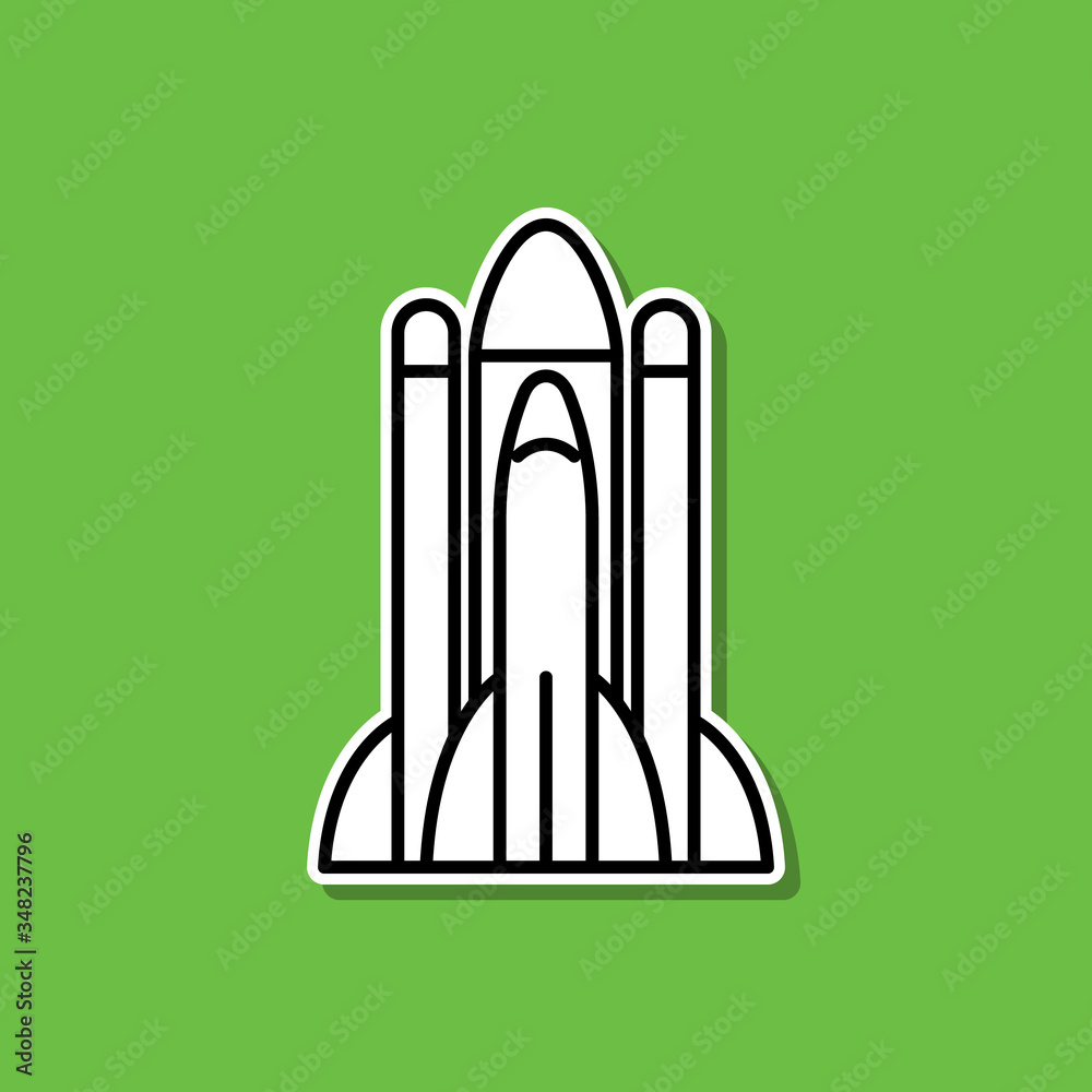 Rocket sticker icon. Simple thin line, outline vector of cartooning space icons for ui and ux, website or mobile application Rocket sticker icon. Simple thin line, outline vector of cartooning space icons for ui and ux, website or mobile application