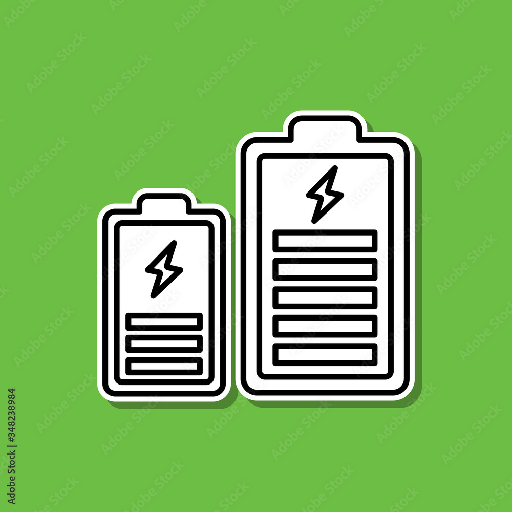 Charging battery sticker icon. Simple thin line, outline vector of ecology icons for ui and ux, website or mobile application