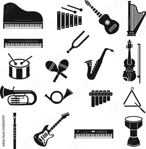 Musical instruments vector icon set