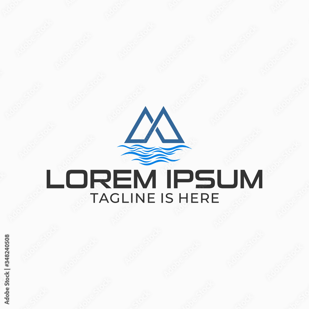 Adventure logo design with a mountain symbol in the middle of the sea. Adventure logo design with a mountain symbol in the middle of the sea.