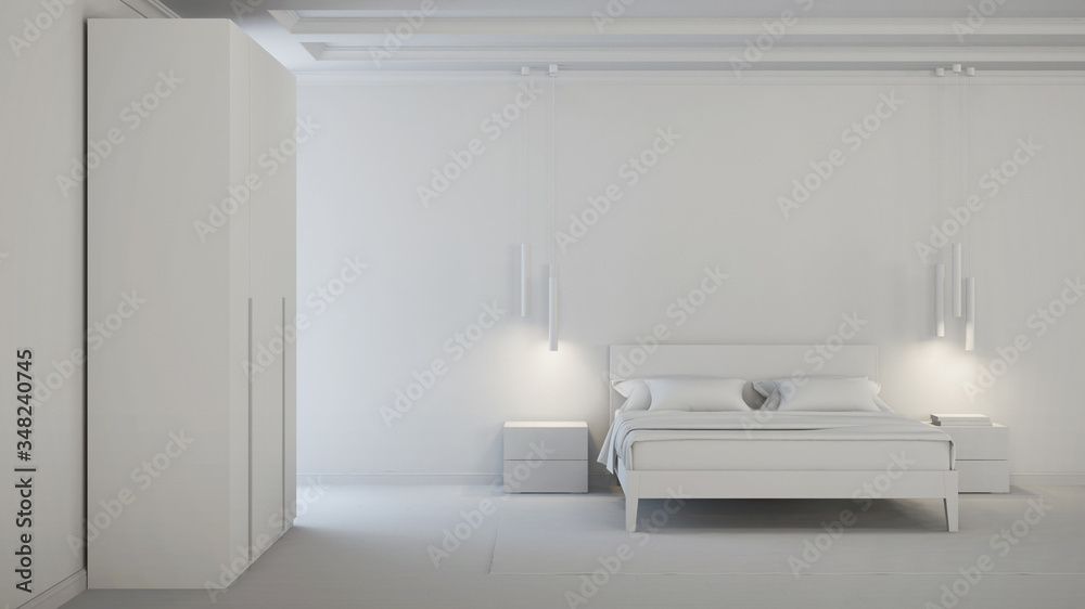 Fototapeta premium Modern bedroom interior. Gray interior. 3D rendering.