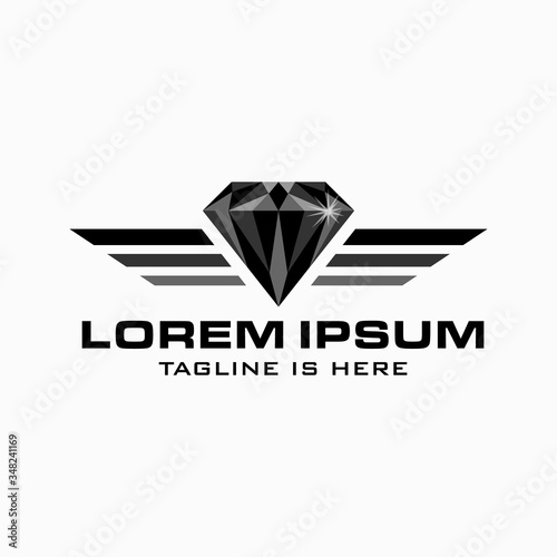 Diamond logo design with low poly art concept in dark color, and there are three lines beside it.