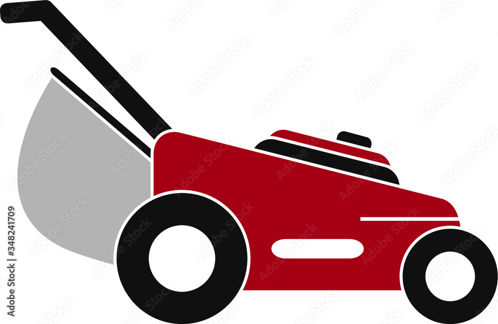 Lawn mower with bag vector icon, gardening icon Lawn mower with bag vector icon, gardening icon