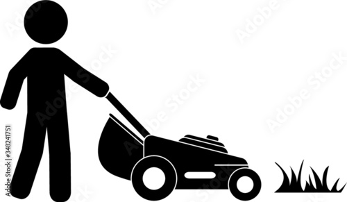 Person mowing lawn, gardening vector icon