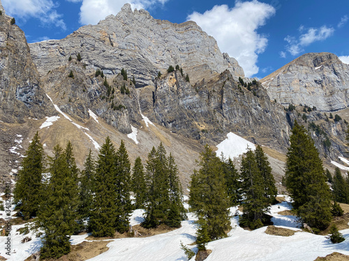 Alpine peaks Schibenstoll and Hinterrugg (Hinderrugg) in the Churfirsten mountain range, between the Obertoggenburg region and Lake Walensee - Canton of St. Gallen, Switzerland (Schweiz) photo