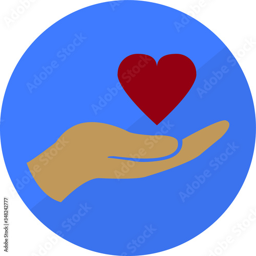 Charity vector icon hands and heart on blue background