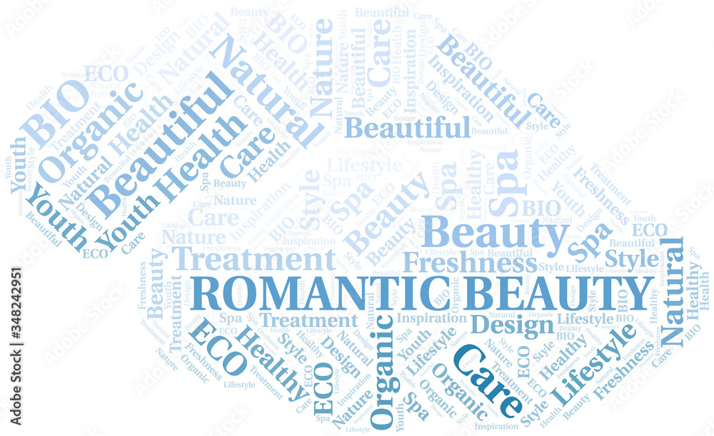 Romantic Beauty word cloud collage made with text only.