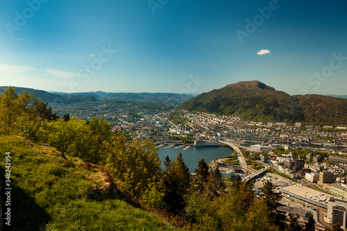 View on Bergen and harbor from the mountain floyen.
