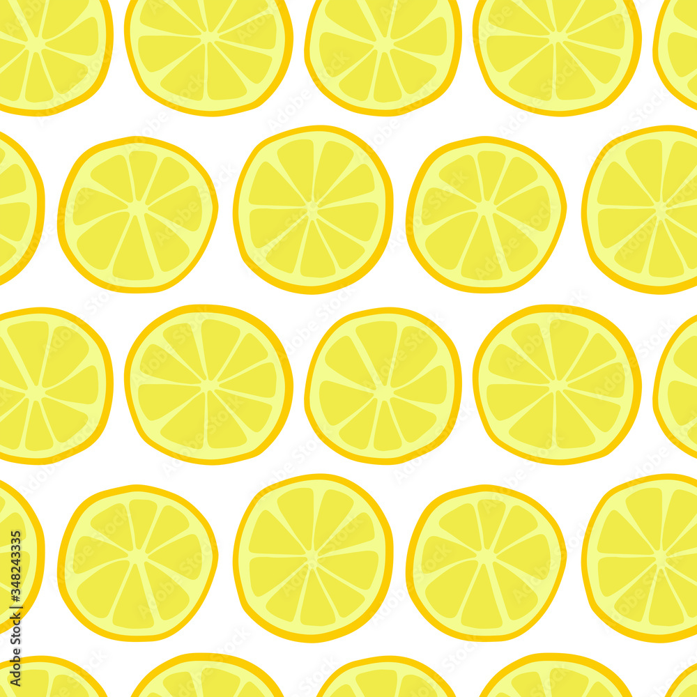 Seamless pattern of lemon slices. Hand drawn vector background.