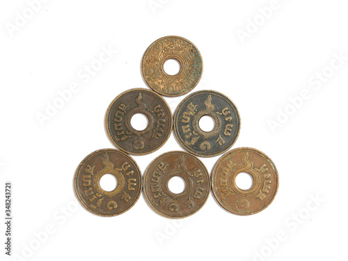 Close-up old Thailand coin 1 satang.