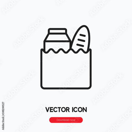 grocery bag icon vector. Linear style sign for mobile concept and web design. grocery bag symbol illustration. Pixel vector graphics - Vector.