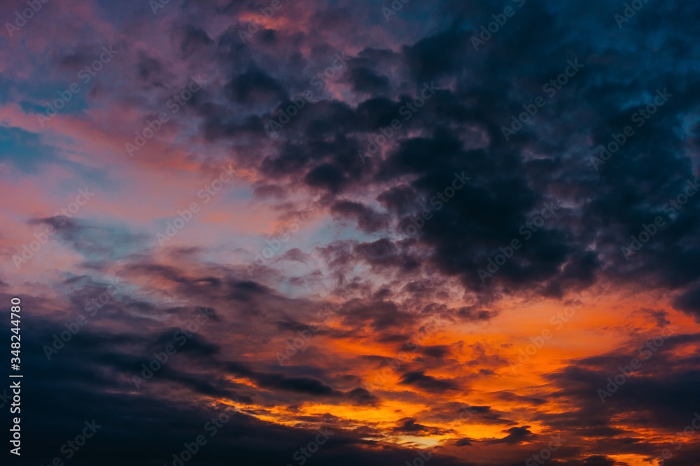 Fototapeta premium Colored sunset. Art sky picture beautiful view.