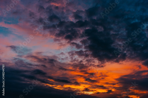 Colored sunset. Art sky picture beautiful view.