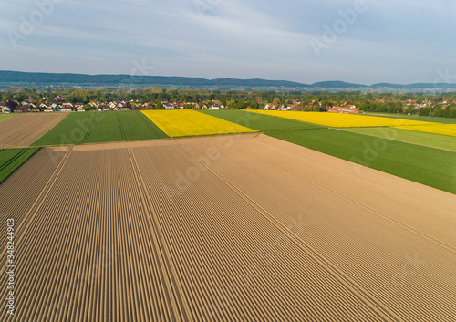 Kartoffelfeld im Mai aus der Luftperspektive, Deutschland
