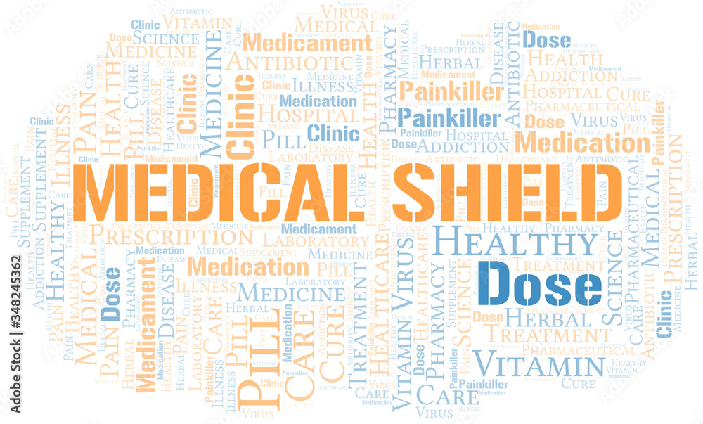 Fototapeta premium Medical Shield word cloud collage made with text only.