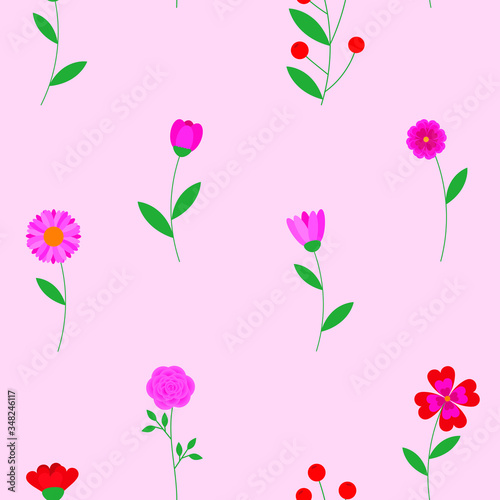 This is a seamless pattern texture of flowers on a pink background. Vector wrapping paper.