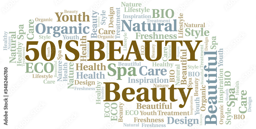 Fototapeta premium 50s Beauty word cloud collage made with text only.