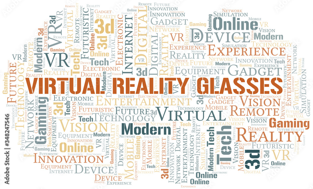 Virtual Reality Glasses word cloud collage made with text only.