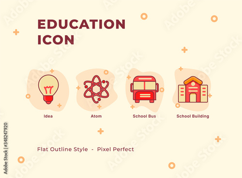 Education icon set with modern flat outline style.