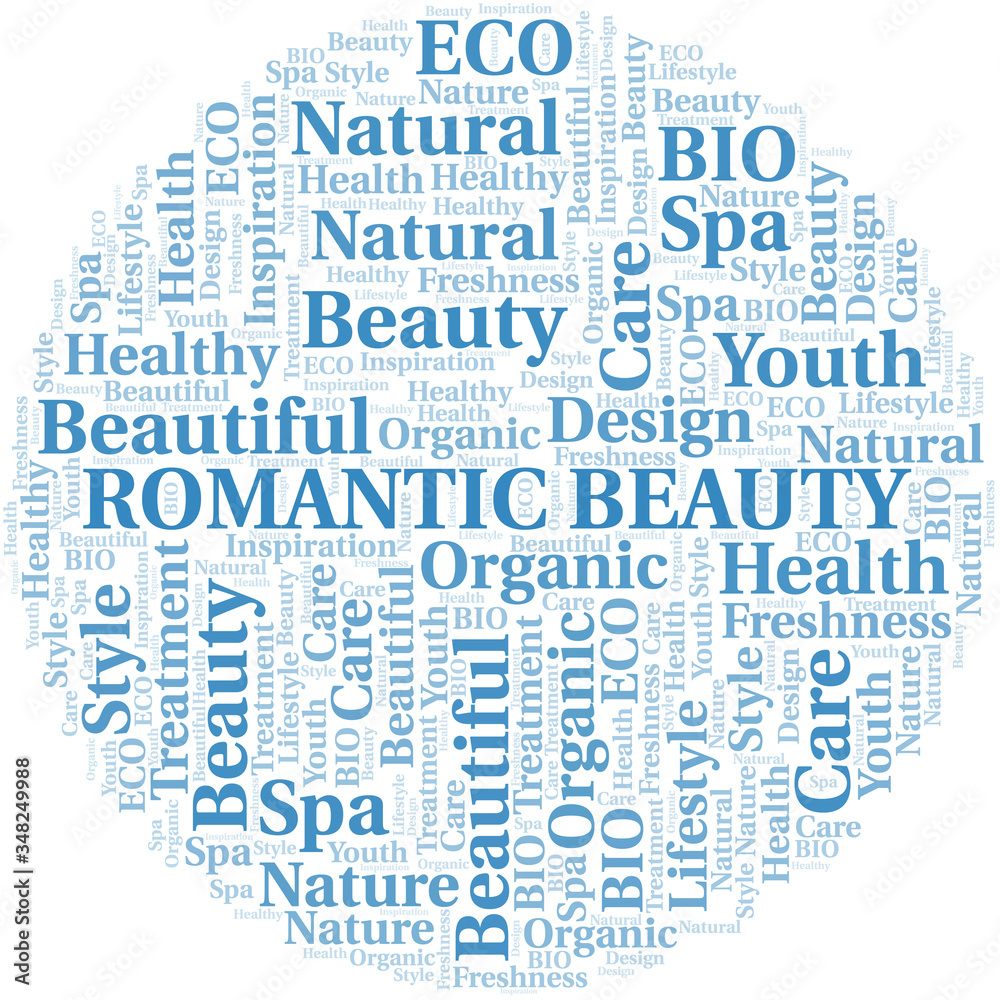 Fototapeta premium Romantic Beauty word cloud collage made with text only.