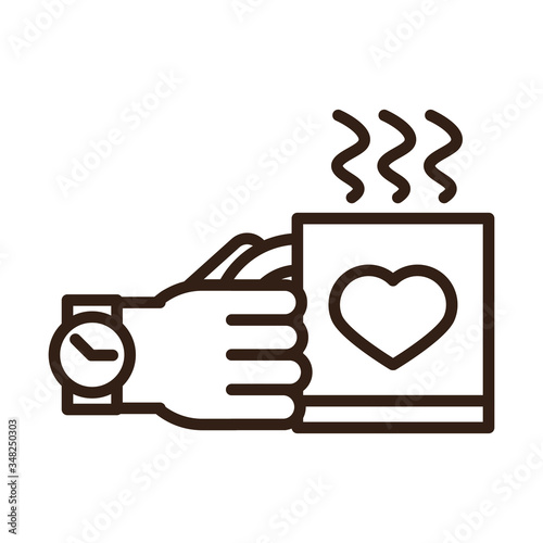 happy fathers day, hand with watch and coffee cup love celebration line style icon