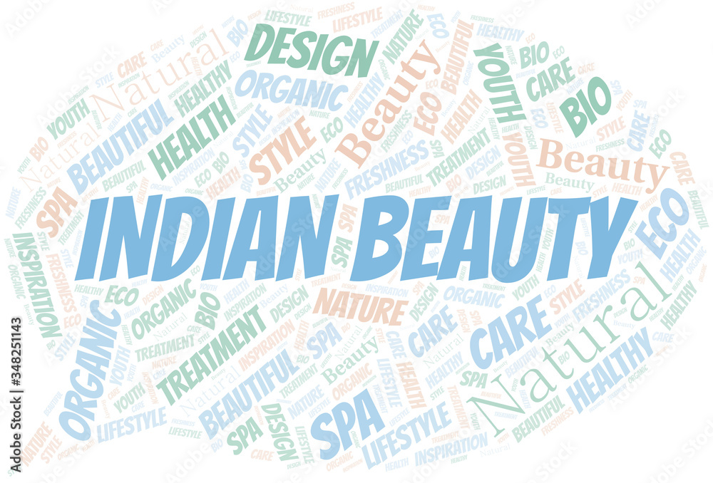 Indian Beauty word cloud collage made with text only.
