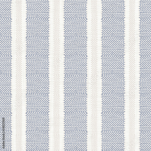Seamless french farmhouse stripe pattern. Provence blue white linen woven texture. Shabby chic style weave stitch background. Doodle line country kitchen decor wallpaper. Textile rustic all over print