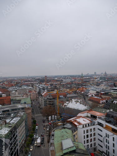 aerial view of munich germany streets winter church cathedral