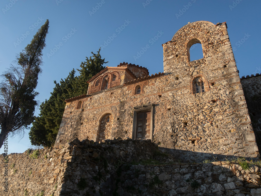 Ruins of a house in the ancient city of Mystras. Peloponnese, Greece