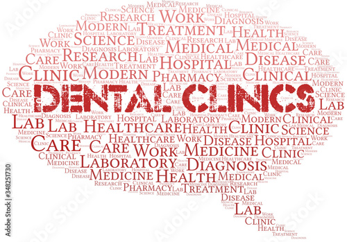 Dental Clinics word cloud collage made with text only.