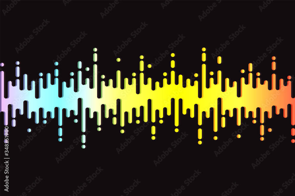 Audio colorful wave logo on black. 3D Rainbow Pulse music player. Fluid design symbol. Jpeg equalizer element