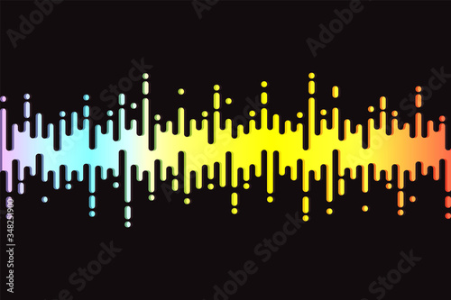 Audio colorful wave logo on black. 3D Rainbow Pulse music player. Fluid design symbol. Jpeg equalizer element